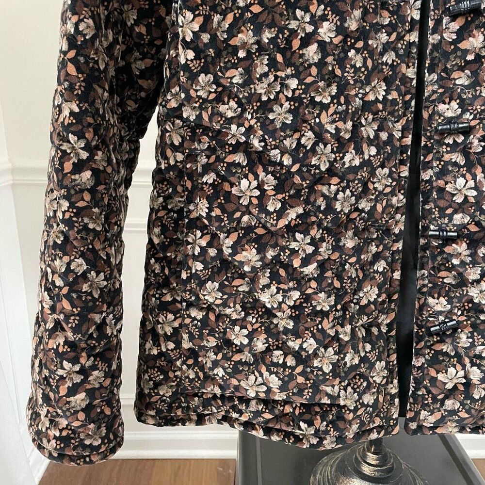 Vintage 70s Cottagecore Quilted Band Collar Jacket Brown Velveteen Floral S - Picture 5 of 10
